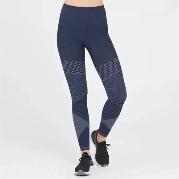 Spanx Look At Me Now Seamless Womens Moto Leggings Size Medium M Sky Indigo - Picture 1 of 10